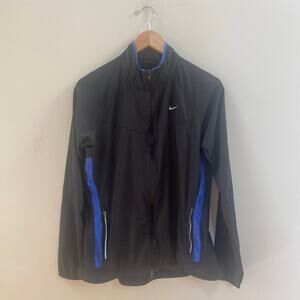 Women's Nike Running Jacket Windbreaker Black Blue Trim Size Medium